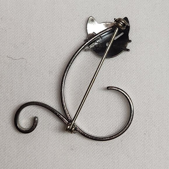 VINTAGE Sterling BEAU Cat Pin Brooch Signed - Picture 8 of 16
